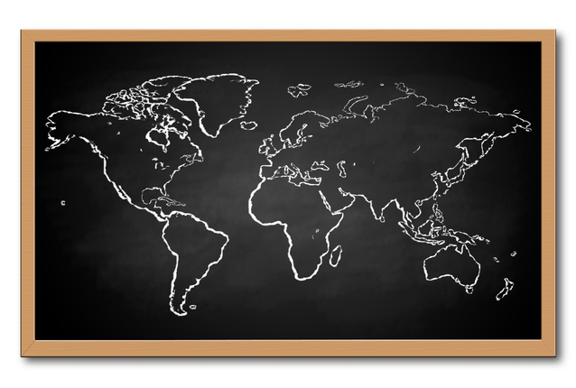 Image of the world-map on a chalkboard