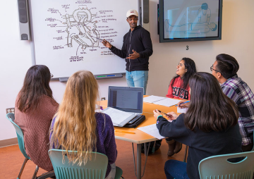 Students are discussing with the professor